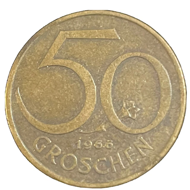 Austria 50 Groschen Coin 1966 Second Republic Aluminum Bronze 19.5mm KM # 2889