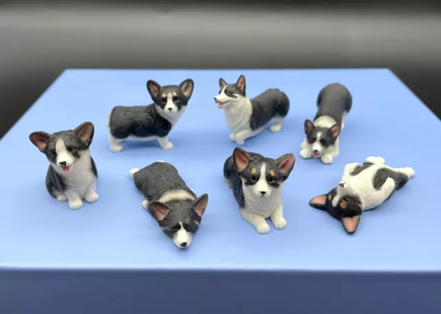 Miniature Corgis. Black and White Corgi Puppy Dog. 1:12 Scale Model