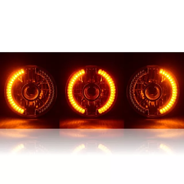 7 Projector Motorcycle Headlight Amber LED Halo Angel Eye Turn Signal Light Bulb 3