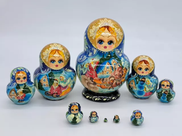 6" Nesting dolls 10 in 1 Matryoshka Winter party Russian doll Made In Ukraine