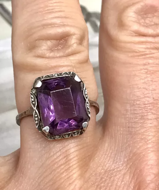 Antik Art Déco Edel DAMEN RING Silber 835 Amethyst ? Gr.51 16,3 3