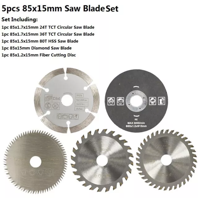 5Pcs 85mm Circular Saw Blade HSS TCT Mini Saw Blade 10/15 mm Bore Saw Cut Wood