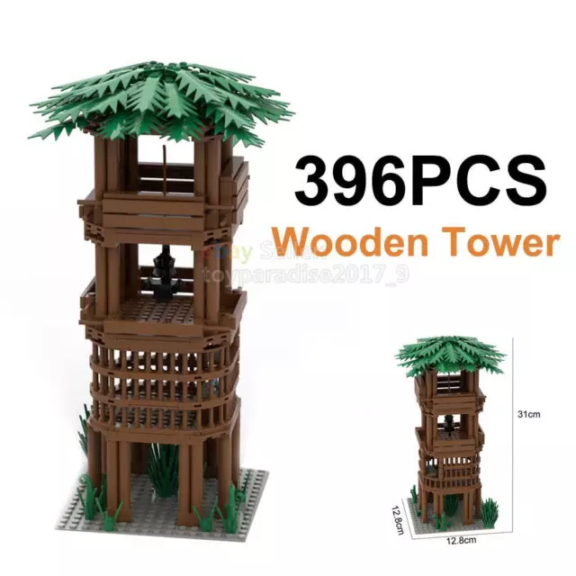 MOC Military Forest Wooden Tower Army Machine Gun Weapon Building Blocks Set