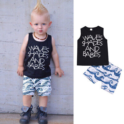 Toddler Baby Boys Clothes Letter Print Sleeveless Vest Top Shorts Outfits Set