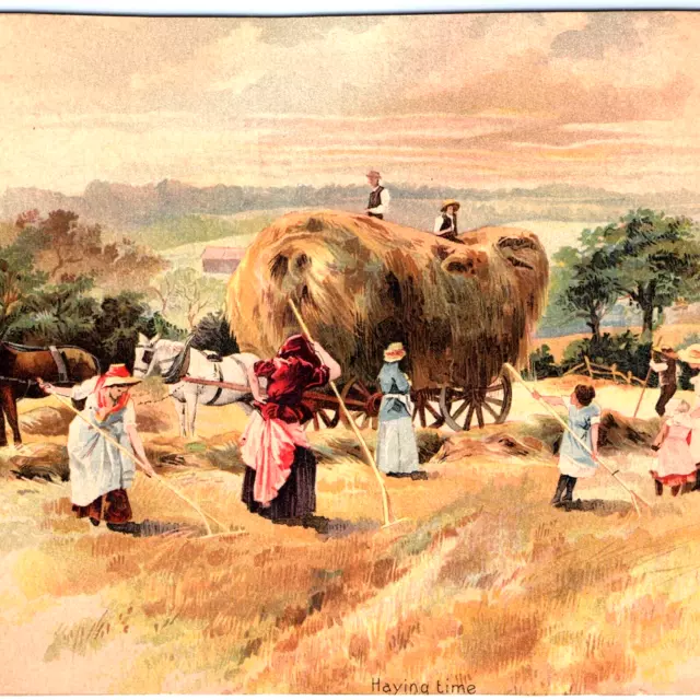 c1880s Walter Wood Farm Implement Haying Time Large Litho Print Trimming Card 5O