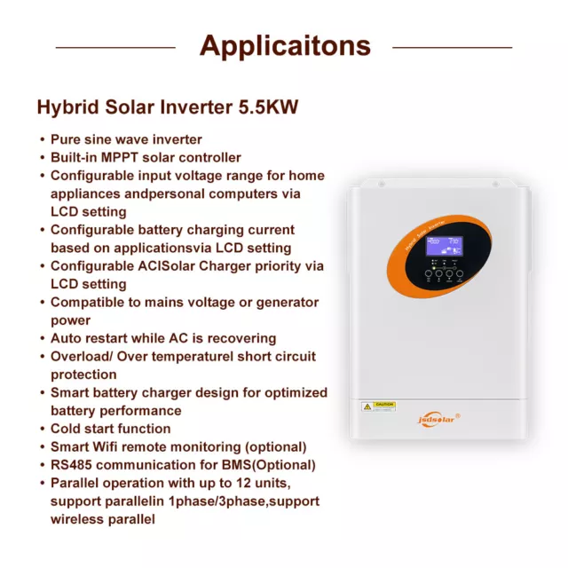 JSDSOLAR 3KW 24V 5.5KW 48V Hybrid Inverter Pure Sine Wave Off Grid WiFi ✅0% MwSt 3