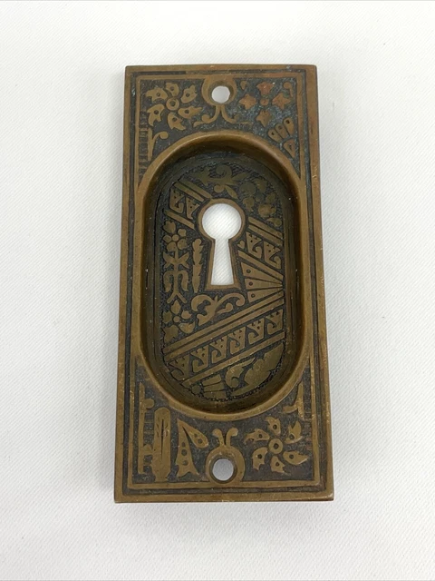 1 Antique Vtg Eastlake Victorian Pocket Door Pull Handle Hardware with Key Hole