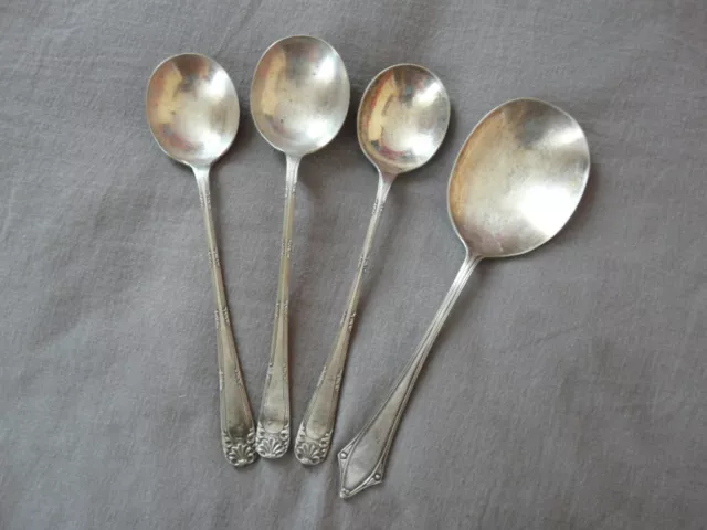 4 vintage EPNS silver plated hallmarked spoons – 1 large server +3 soup/dessert