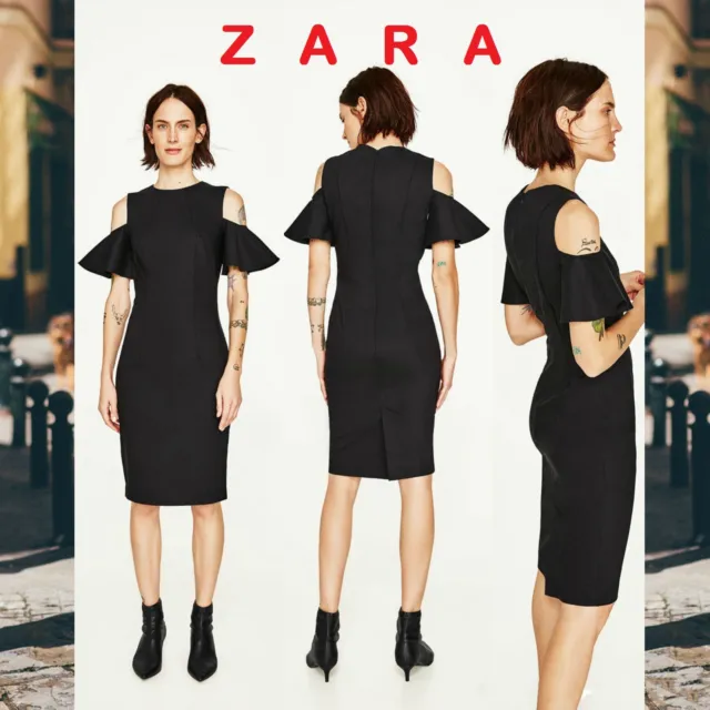 Zara Black Satin Corset style Tube Midi Dress Size S