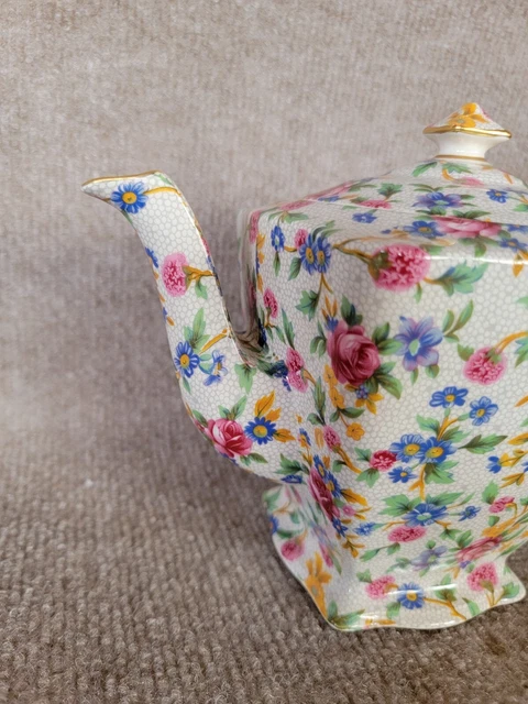 Vtg. Royal Winton Grimwades LTD OLD COTTAGE CHINTZ Teapot Excellent England 3