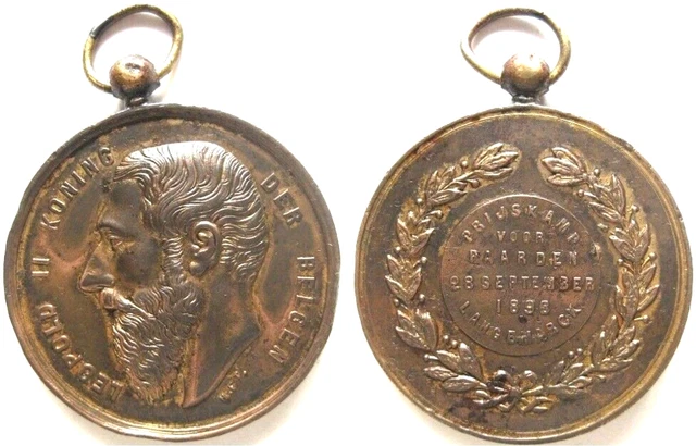 Médaille Exposition Nationale 1880 Belgique - Roi Léopold II - Bronze 51mm 54g