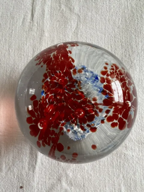 Art Glass Paperweight Red White and Blue Hand Blown Bubbles