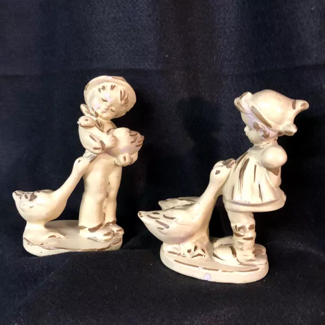Coventry Ware Boy and Girl With Geese Chalkware USED V