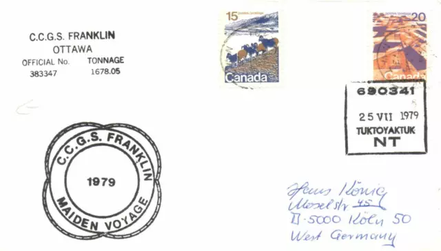 Canada Arctic cover 2 cachet C.C.G.S. Franklin c. Tuktoyaktuk N.W.T. 25.7.1979