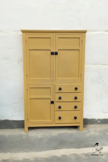 Vintage Antique Pine Housekeepers School Cupboard Farrow and Ball India Yellow