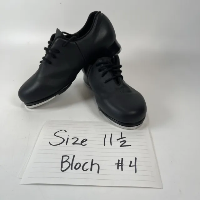 BLOCH Girls #4 Shockwave Black Leather Lace-Up Tap Shoes Size 11 1/2