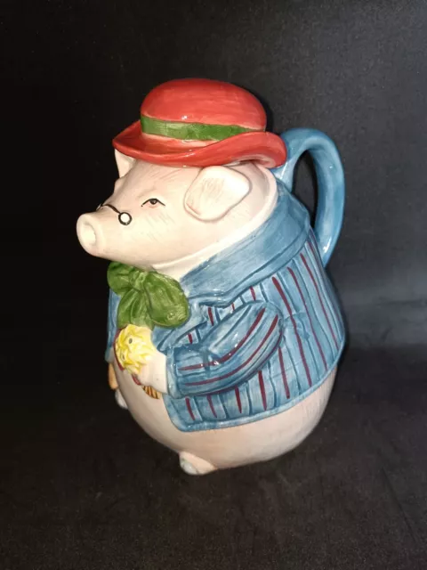 Vintage Fitz and Floyd Ceramic Pig Tea Pot 1987 1 1/2 QT FF Country Farm Pig