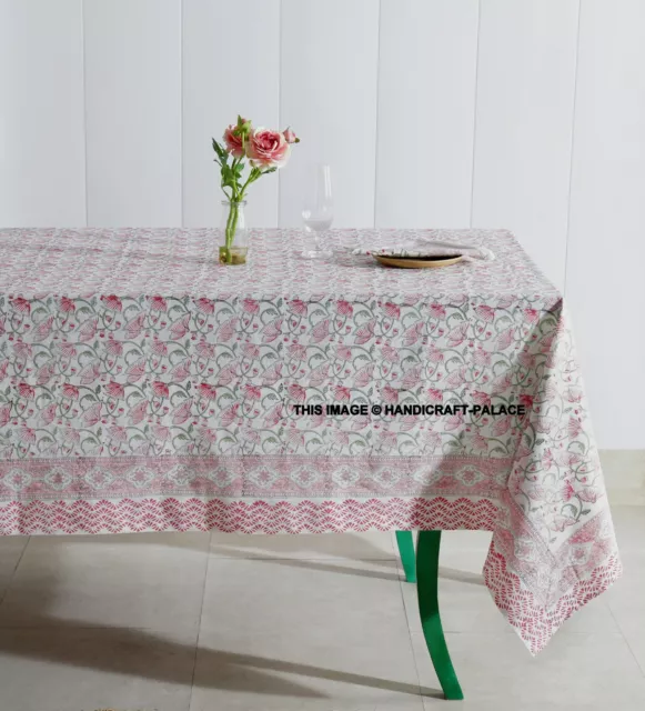 Floral Bloque Estampado Mantel Algodón Rectangular Blanco Rosa 4 6 8 10 12 Banco