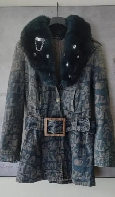 MISS SIXTY LUXURY custom pelo cappotto jeans urban jacket fur jacke pelz belt