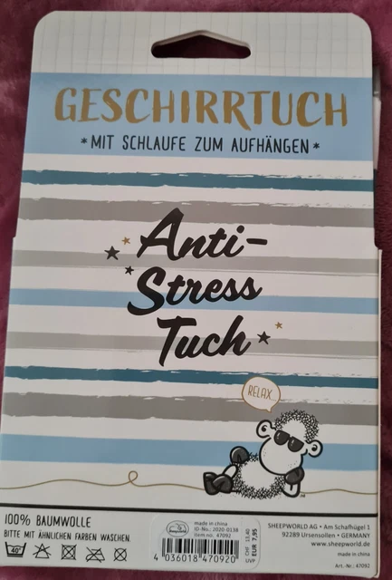 Geschirrtuch mit Spruch, 100% Baumwolle " Anti Stress Tuch"