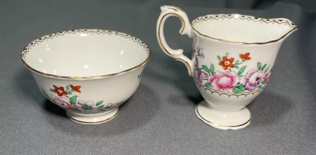 Crown Staffordshire Fine Bone China Creamer & Sugar Bowl Made in England Flowers