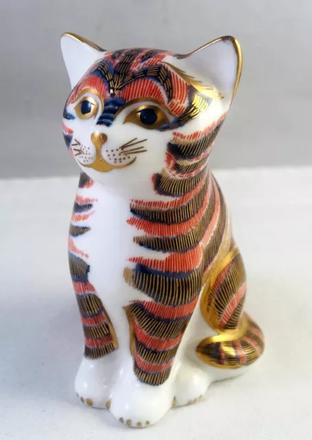 Royal Crown Derby Sitting Cat Kitty Paperweight LV 1992 GOLD Stopper 1st Quality