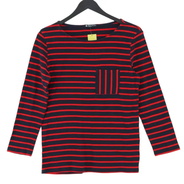 Petit Bateau Women's Top M Red Striped 100% Cotton Long Sleeve Round Neck Basic