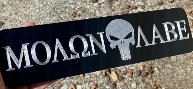 Engraved Molon Labe Punisher Diamond Etched Aluminum Metal Man Cave 12x3 Sign