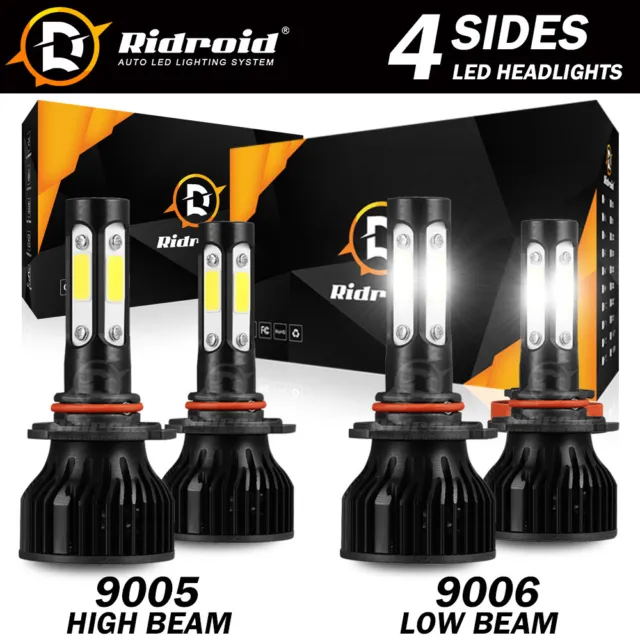 4x 9005 9006 LED Combo Headlight Bulbs 4SIDE High Low Beam Kit Xenon Super White