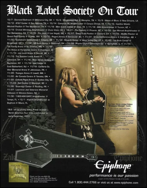 Black Label Society Zakk Wylde Epiphone Graveyard Disciple guitar 2011 ad print