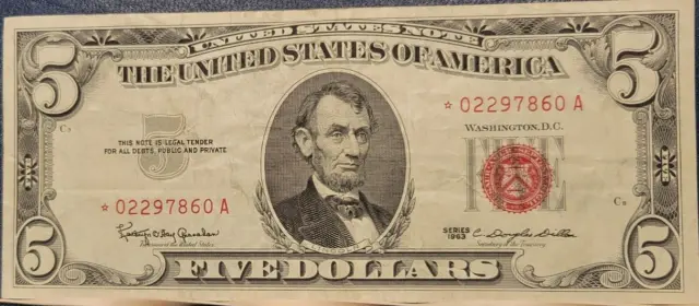 1963 $5.00 Red Seal United States "Star" Note