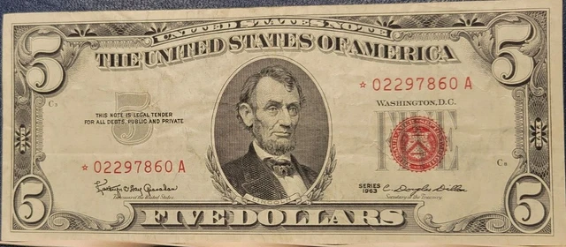 1963 $5.00 Red Seal United States "Star" Note