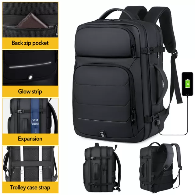 50L Large Backpack Waterproof Expandable Travel Bag Laptop Backpack W/ USB Port