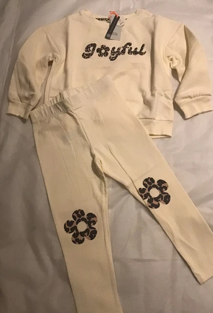 River Island Mini Girls Aged 2-3 Years Cream Joyful Sweat Top Set BNWT