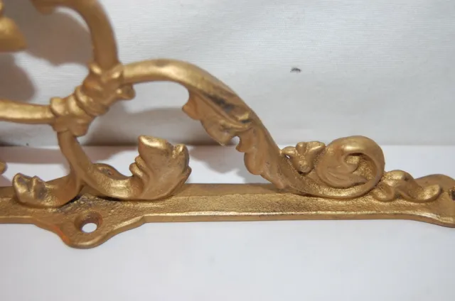 Pair Antique Gold Ornate Victorian Cast Iron Shelf Brackets Refurbished 3