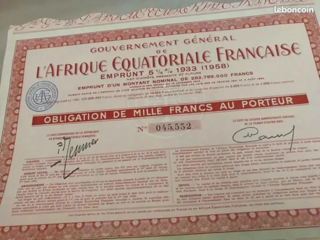 Titre action bourse afrique équatoriale francaise obligation portefeuille 3