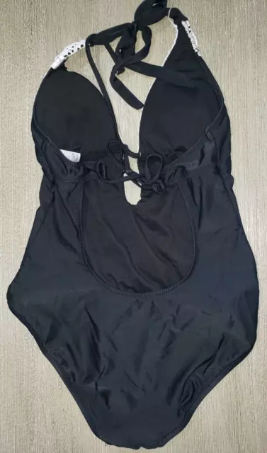 MOSSIMO womens 1 pc BLACK SWIM SWIMMING SUIT lace style trim center front MEDIUM 2