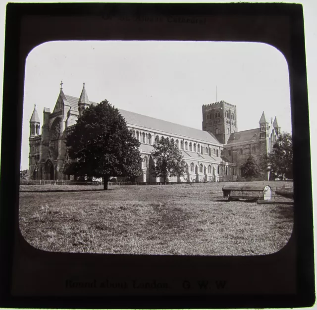 GWW Glas magische Laterne Rutsche ST ALBANS KATHEDRALE C1900