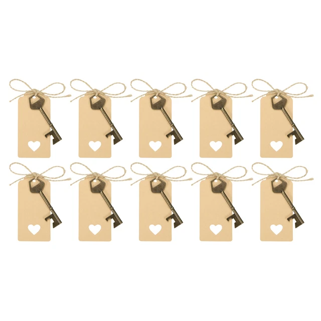 50Pcs Vintage Key Beer Bottle Openers with Tag Cards and Jute Rope, Bronze