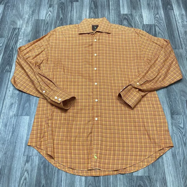 TAILORBYRD Button Down Collar Orange Plaid Woven Shirt Men's Size Large 2