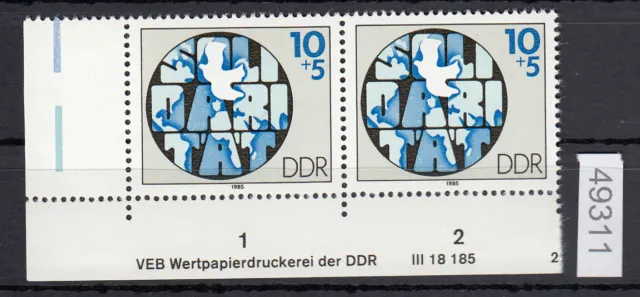 DDR 1985, Mich.-Nr.: 2950  ** DV FN 2   Eckrand