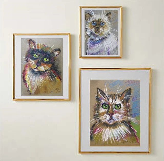 ORIGINAL OIL PASTELS painting Stray Cat Adopt Me wall art direct from