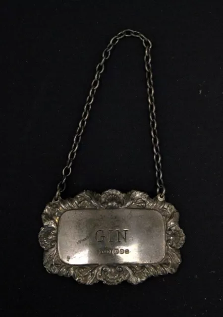 Vintage 1967 R&K SILVER HALLMARKED 'Gin' Decanter LABEL - 15g - P15