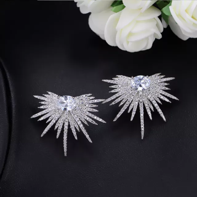 Funkelnd Weiß Zirkon Groß Libelle Ohrstecker für Frauen Party 925 Silber Schmuck