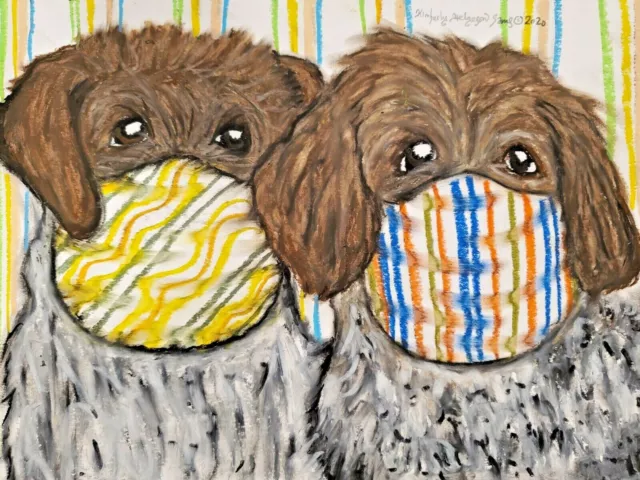 Wirehaired Pointing Griffon Original 9 x 12 Painting Vintage Style Dog Art
