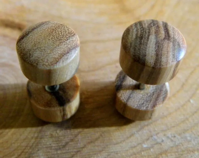 PAIR OLIVE WOOD STUDS EARRINGS Men Women Small Wooden Plugs Stud HANDMADE