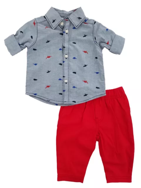 Carters Infant Boys 2-Piece Chambray Dinosaur Shirt & Red Pants Set