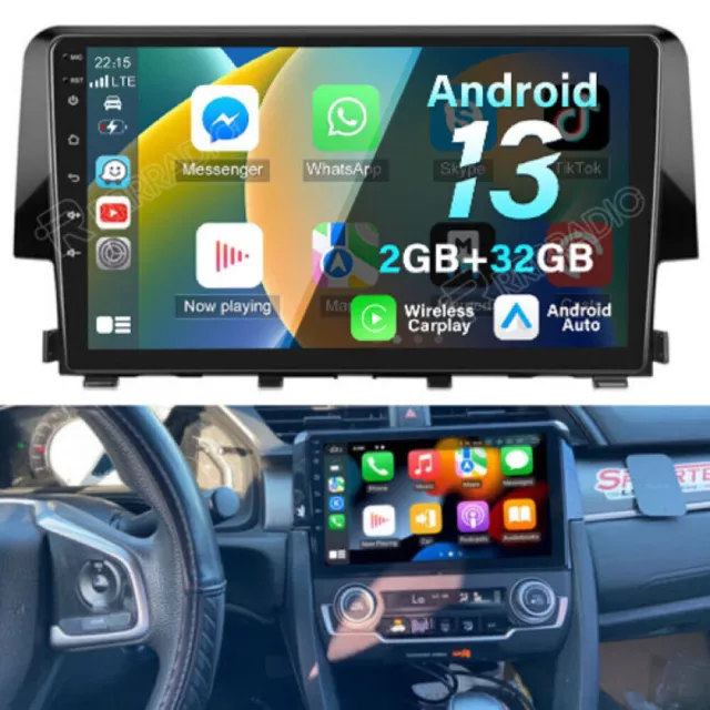 Für Honda Civic 2016-2018 CarPlay GPS NAVI WIFI 9" Android 13 Autoradio 2+32GB