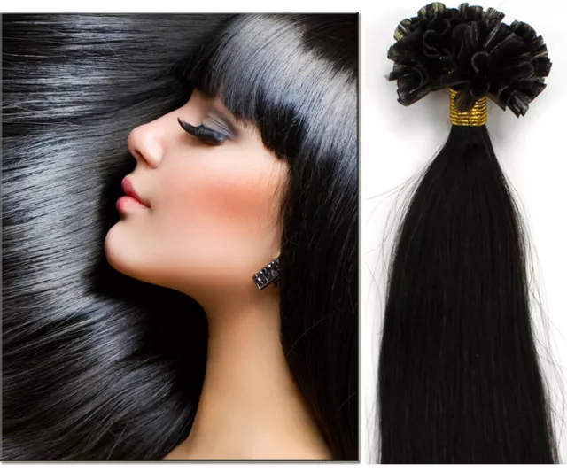 100 Extensiones de Cabello Humano para Poner En Caliente 100% Remy Hair Negro