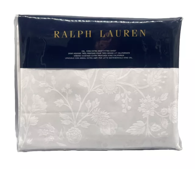 Ralph Lauren California King Extra Deep Fitted Sheet Ashmont Pattern White New